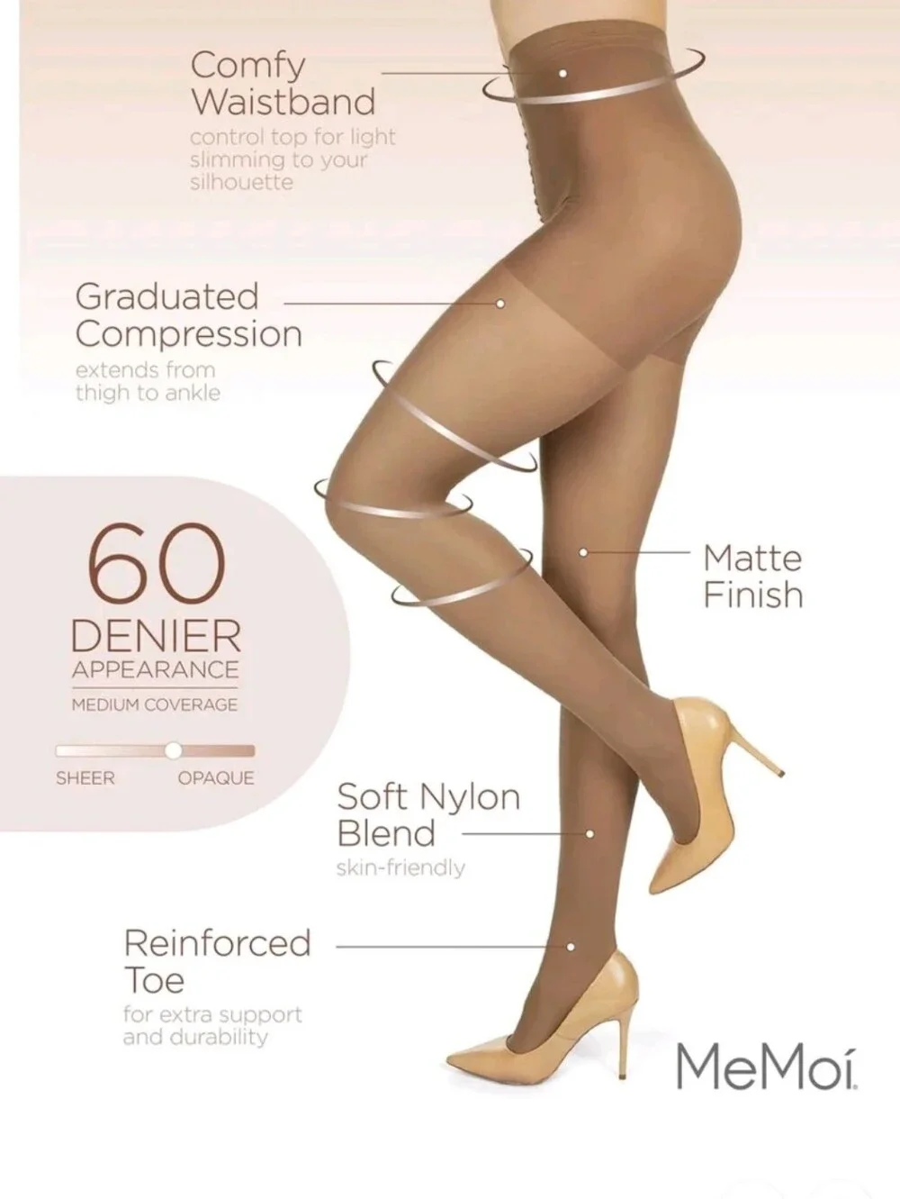 MeMoi Support Mate 60 Backseam Pantyhose - Bronzo XL